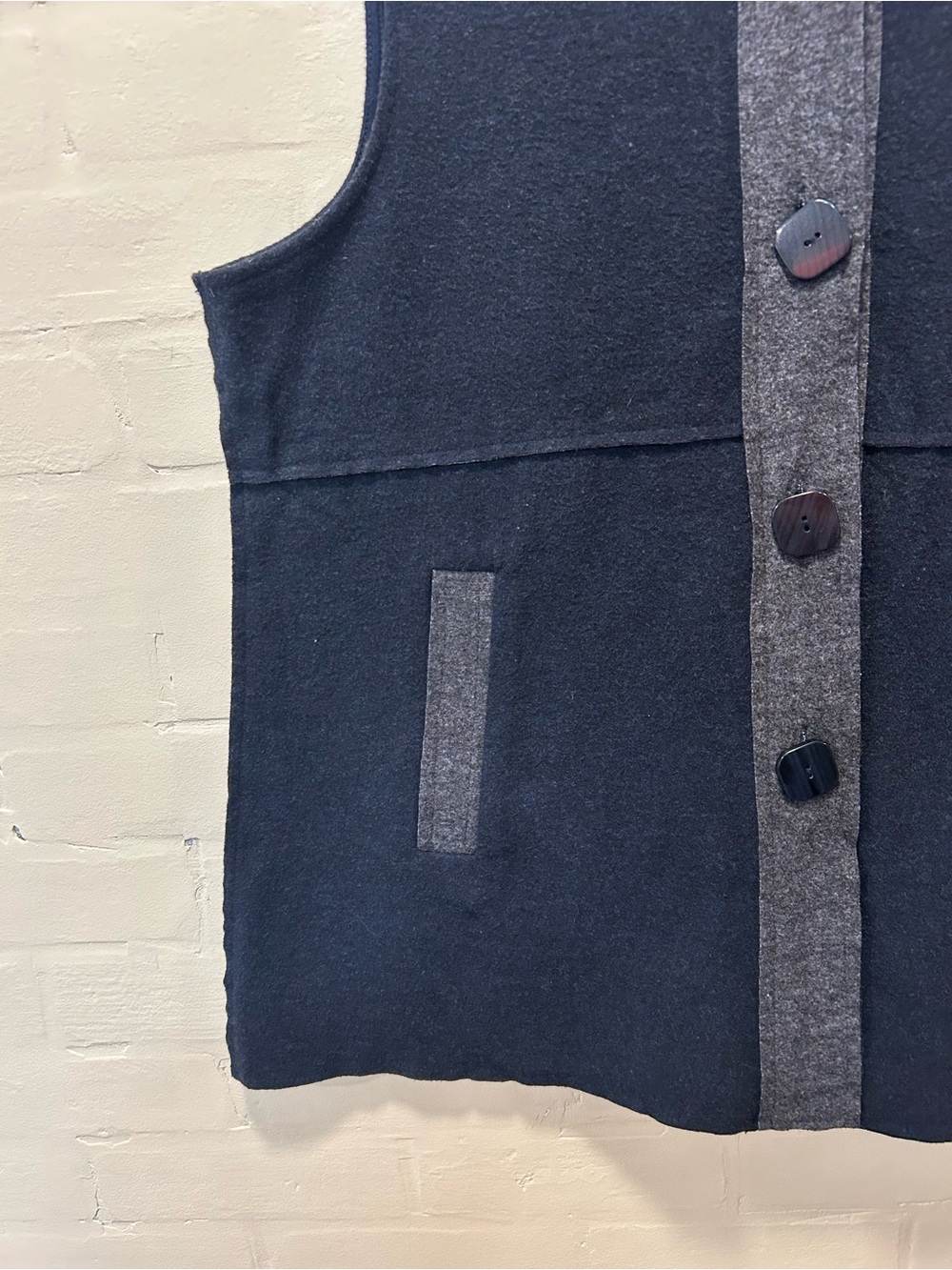 Habitat Navy Gray Contrast Button Front Vest Size L Lagenlook Artsy Scandinavian - Picture 5 of 9